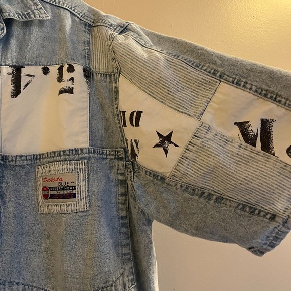 Men's Vintage Dakota Blue Denim Patchwork Button Down Shirt - Picture 6 of 8